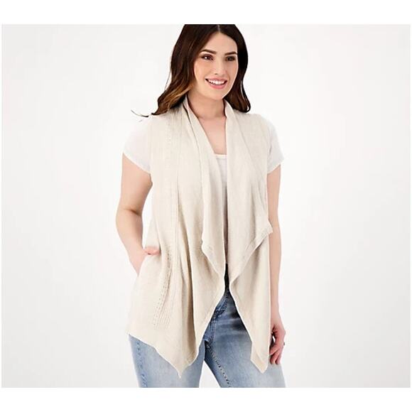 Barefoot Dreams CozyChic Ultra Lite Shawl Pointelle Vest Bisque,2X A355073 - Picture 1 of 1